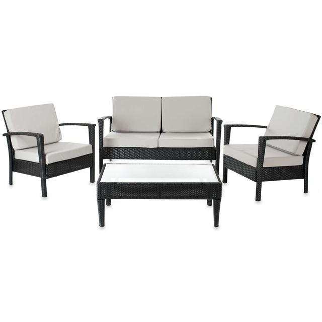 Safavieh Piscataway 4-Piece Conversation Set in Black/Charcoal