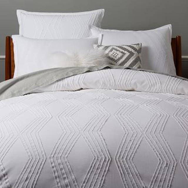 Roar + Rabbit Zigzag Texture Duvet Cover Sz: Full/Queen + Standard Sz Shams in White