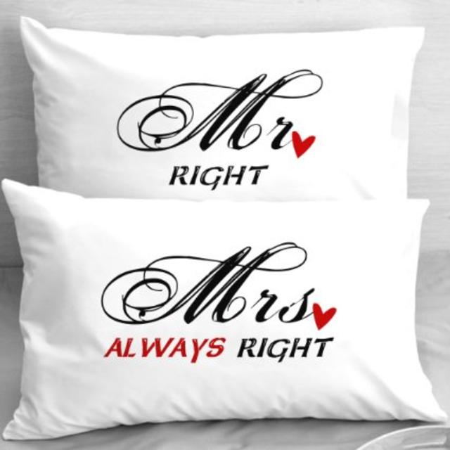 Mr Right Mrs Always Right Pillowcases, First Anniversary Gift Idea, Funny Gift for Him, Gifts for Husband