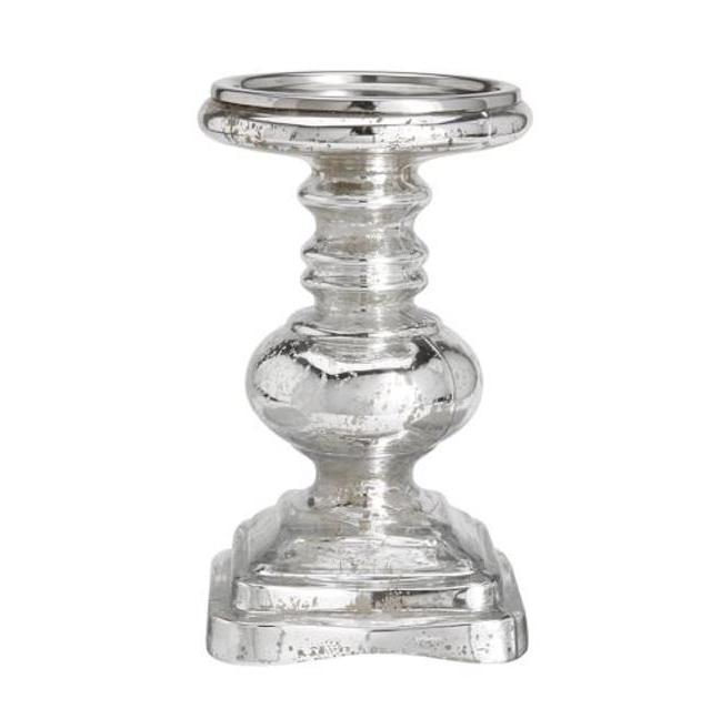 Antique Mercury Glass Pillar Holder, Medium