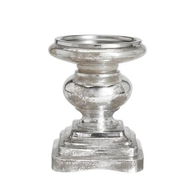 Antique Mercury Glass Pillar Holder, Small