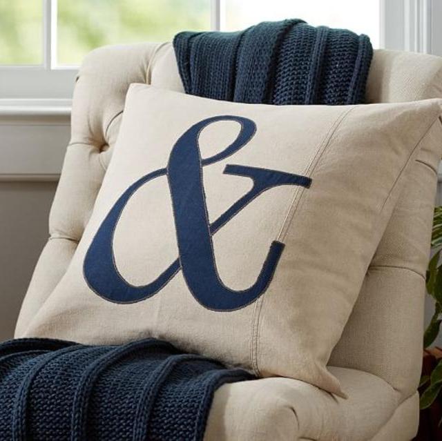 Ampersand Applique Pillow Cover, 20", Flax