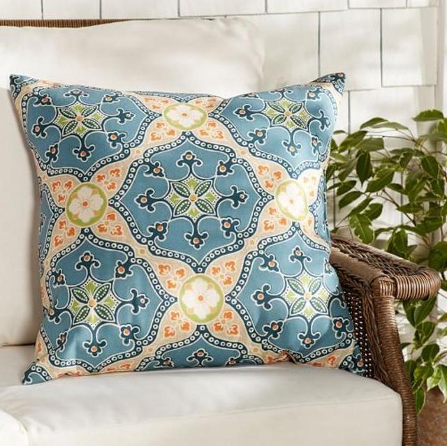 Eugenia Print Outdoor Pillow, 22", Blue/Orange