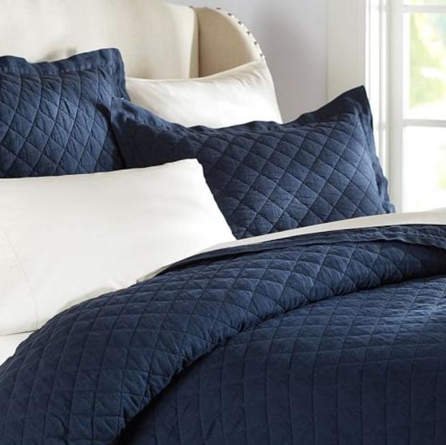Belgian Flax Linen Diamond Quilt, King/Cal. King, Midnight