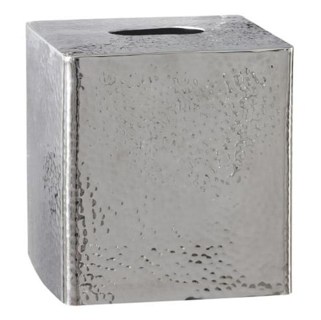 Hammered Nickel Tissue Box Cover, Polished Nickel finish