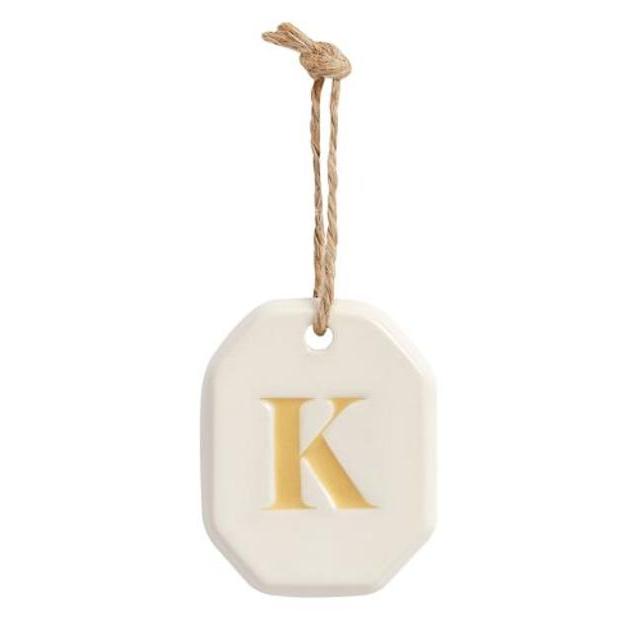 Alphabet Tag, White and Gold, K