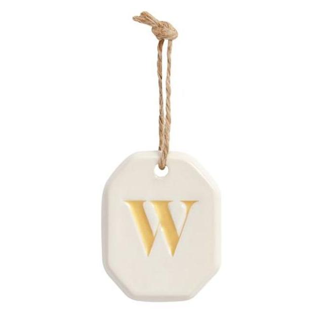 Alphabet Tag, White and Gold, W