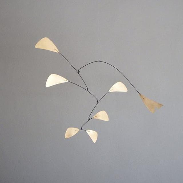 Abstract Brass Mobile with Black Wires