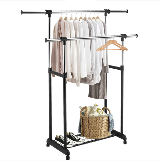 Costway Double Rail Rolling Garment Rack Adjustable Clothes Drying Hanger Laundry Rack