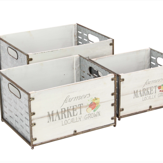 Decmode Farmhouse 12, 14, and 16 Inch Rectangular Storage Crates - Set of 3