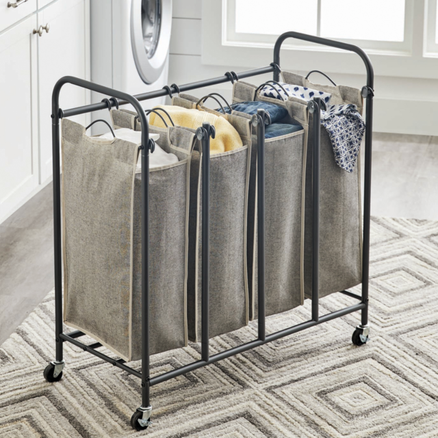 Better Homes & Gardens Gunmetal Grey Rolling 4 Bag Laundry Sorter