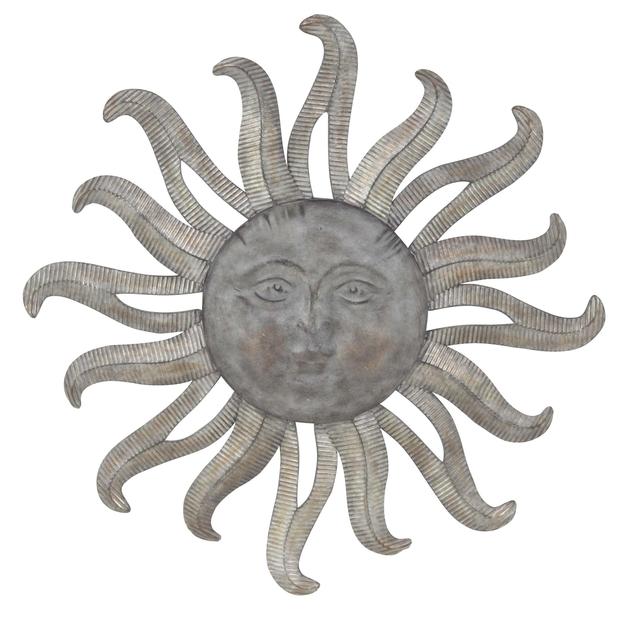 Decmode Traditional Gray Celestial Sun Iron Wall Decor, Gray