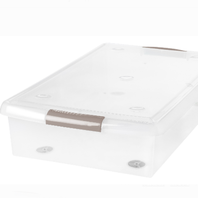 IRIS USA, 40-Qt. Plastic Storage Box, Clear with Tan Handles