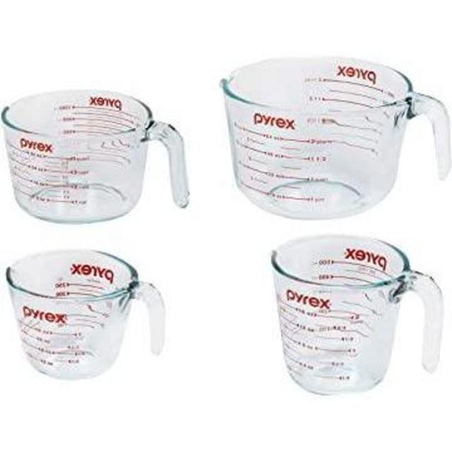 Pyrex Glass Measuring Cups Set | 4 Pieces | 1-Cup, 2-Cup, 4-Cup, and 8-Cup | Tempered Glass Measuring Cups are Dishwasher, Freezer, Microwave, and Preheated Oven Safe | Proudly Made in the USA
