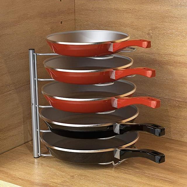 DecoBros Kitchen Counter and Cabinet Pan Organizer Shelf Rack, Silver