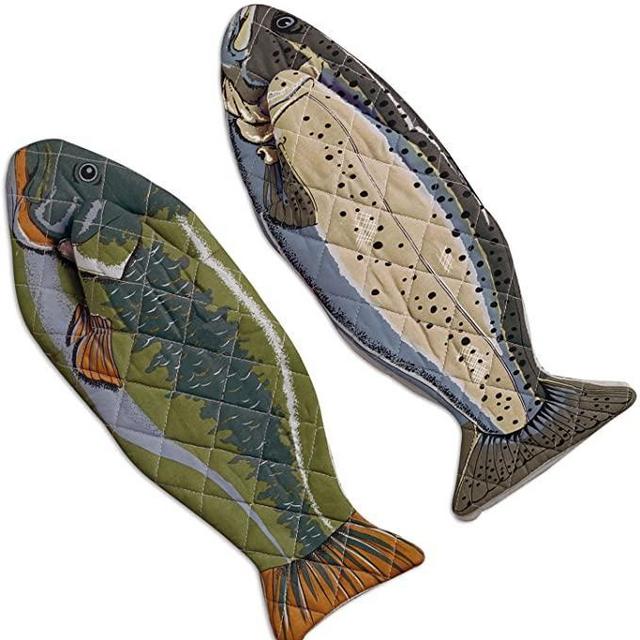 DII Cotton Lake House Fish Oven Mitts, 6 X 16.5 Set of 2, Machine Washable and Heat Resistant for Kitchen Cooking and Baking