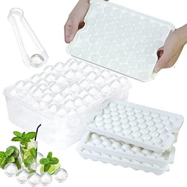 Round Ice Cube Tray with Lid and Bin,1.1Inch X159 PCS Sphere Ice Cube Mold for Freezer BPA Free Circle Ice Cube Trays for Making Ice Chilling Cocktail Whiskey Coffee (3 ice trays with bin White)