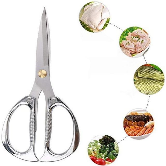 Multi-purpose Kitchen Shears Scissors, Heavy Duty Stainless Steel Scissors with Strong Straight Edge Snips (Silver)