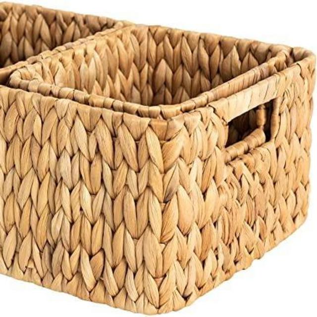 StorageWorks Hand-Woven Storage Baskets, Water Hyacinth Wicker Baskets for Organizing, Set of 3 (1PC Large, 2PCS Medium), 14 ¾ x 10 ½ x 6 ¼ inches
