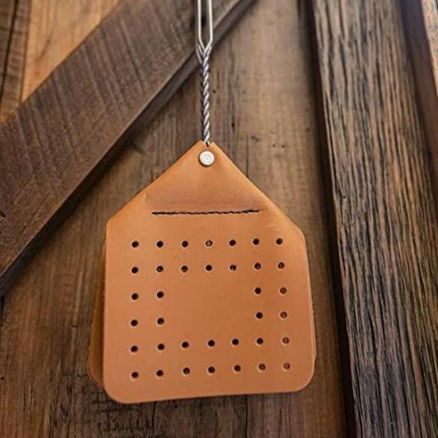 Hope Woodworking Leather Fly Swatter Set (1 Pack) – 17” Amish-Made Fly Swat w/Real Leather Paddle – Fly Swatters Multi Pack w/Metal Handle – Bug Swatter, Mosquito Swatter, Wasp Swatter (Brown)