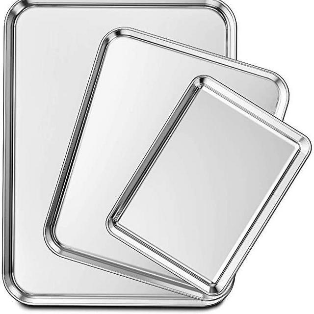 Wildone Baking Sheet Set of 3, Stainless Steel Cookie Sheet Baking Pan, 9/12/16 Inch, Non Toxic & Heavy Duty & Easy Clean