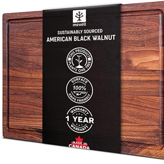 Mevell Walnut Wood Cutting Board for Kitchen, Reversible Wooden Chopping Board With Juice Grooves, Made in Canada (Large 17x11x0.75 Flat Grain)