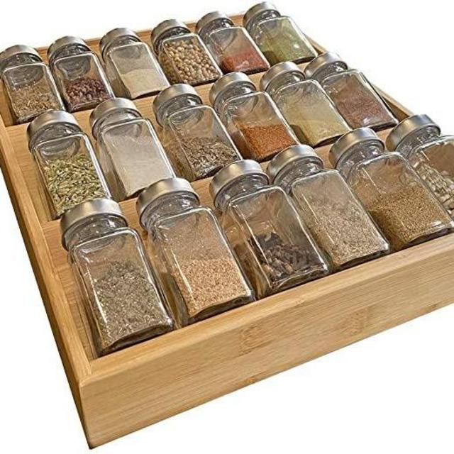 Simhoo Bamboo Spice rack In-Drawer Kitchen Cabinet Spice 18 Bottle Holder Tray for Storage/Organizer 3-Tier Insert