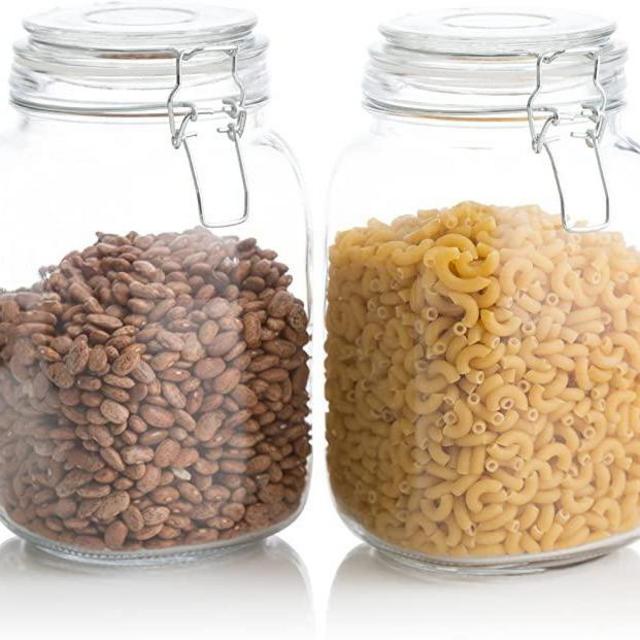 Glass Jar With Lid - Glass Canister 48oz - 2pc Canister Set For Kitchen Counter - Cookie Jar - Glass Storage Jar - Flour Canister Clear Lid by Klikel