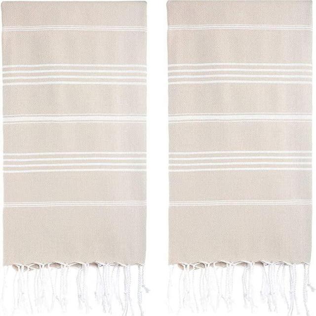 HAVLULAND Pack of 2 -Turkish Beach Towel -100% Cotton Super Absorbent Drying Quickly - Sandfree Sand Resistant Beach Towel -Oversized Beach Blanket - Extra Large Turkish Peshtemal 71x39 - Beige