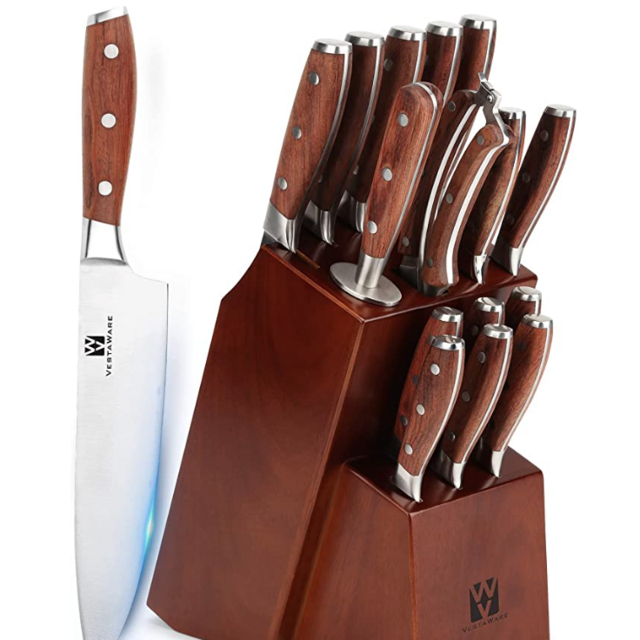 Knives Set for Kitchen, Vestaware 16-Piece Knives Set with Block Wooden, German Stainless Steel Forged Chef Knife Set Professional, Knife Block Set