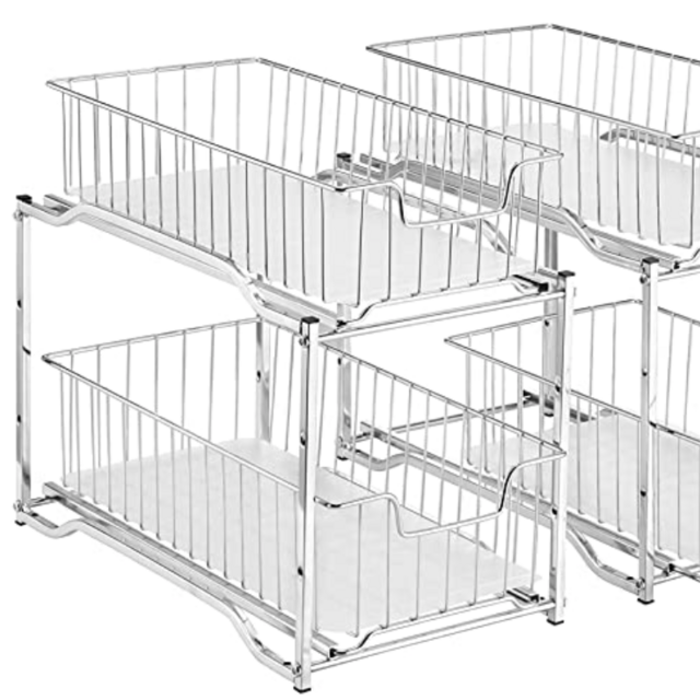 2 Pack - Simple Trending Stackable 2 Tier Under Sink Cabinet Organizer with Sliding Storage Drawer, Chrome