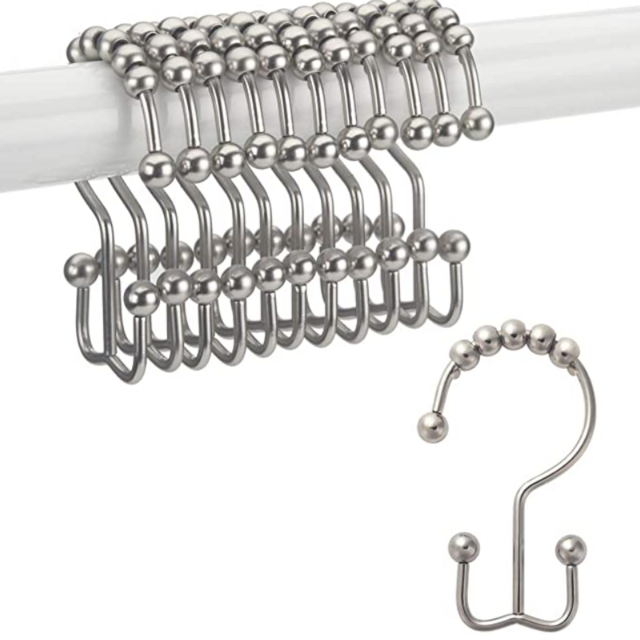 Titanker Shower Curtain Hooks Rings, Rust-Resistant Metal Double Glide Shower Hooks for Bathroom Shower Rods Curtains, Set of 12 Hooks - Matte Nickel