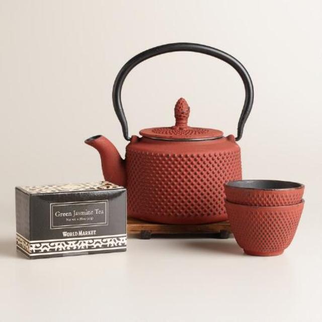 World Martket - Red Cast Iron Teapot Set