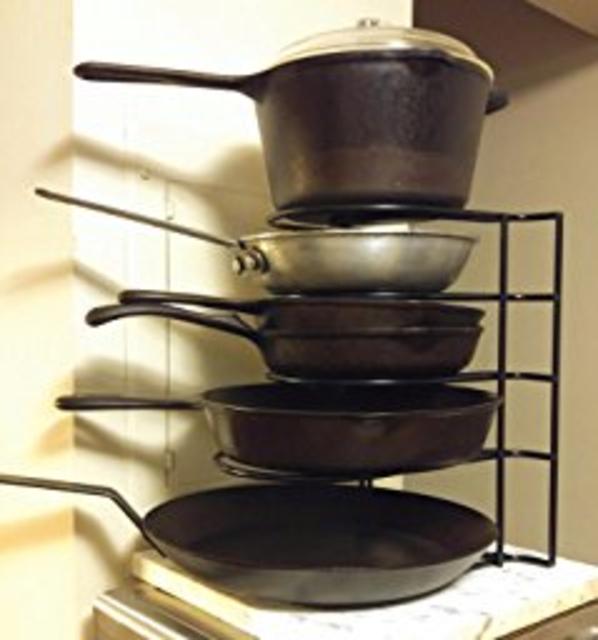 #1 Premium Heavy Duty Pan Organizer - Bottom Tier 1 Inch Taller for Larger Pans - No Assembly Required - Black
