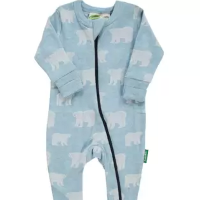Organic Zip LS Romper, Blue Polar Bear (Size 9 or 12 mo)