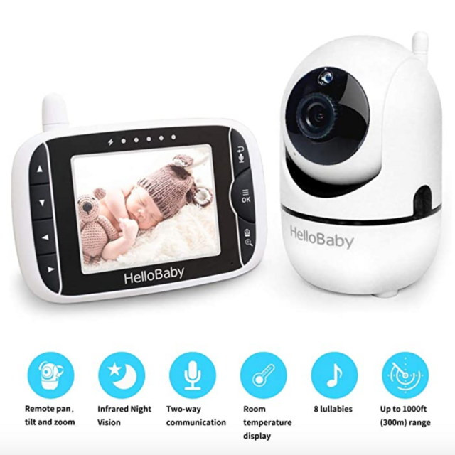Baby Monitor with Remote Pan-Tilt-Zoom Camera and 3.2'' LCD Screen, Infrared Night Vision (Black)