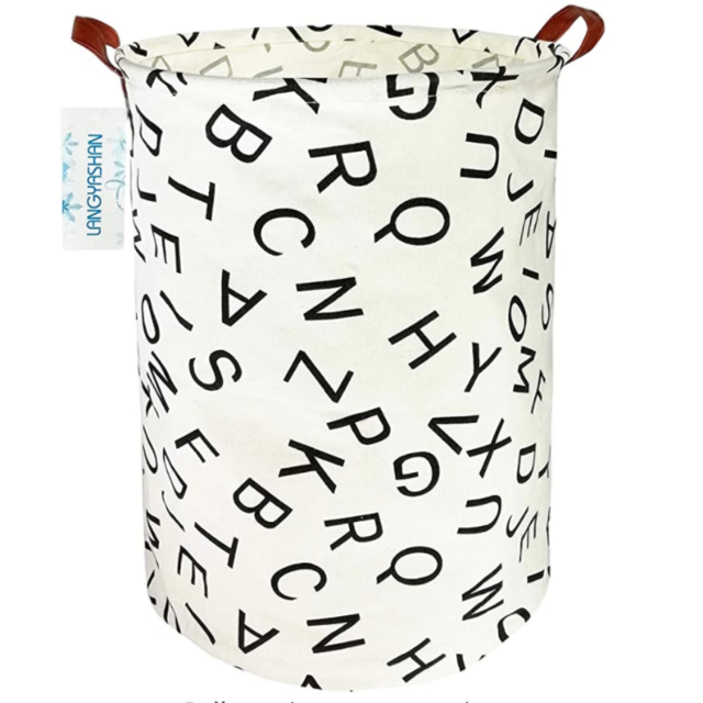 LANGYASHAN Storage Bin，Canvas Fabric Collapsible Organizer Basket for Laundry Hamper,Toy Bins,Gift Baskets, Bedroom, Clothes,Baby Nursery(Alphabet)