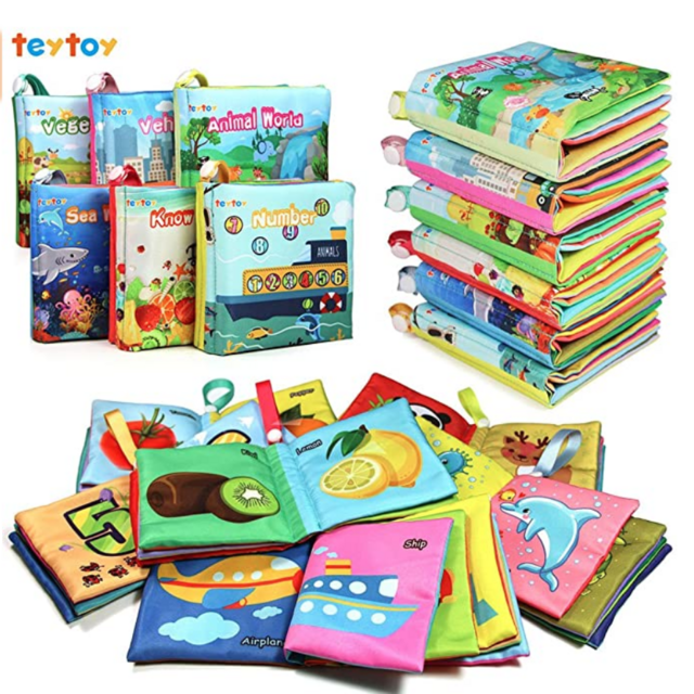 teytoy My First Soft Book, Nontoxic Fabric Baby Cloth Books Early Education Toys Activity Crinkle Cloth Book for Toddler, Infants and Kids Perfect for Baby Shower -Pack of 6