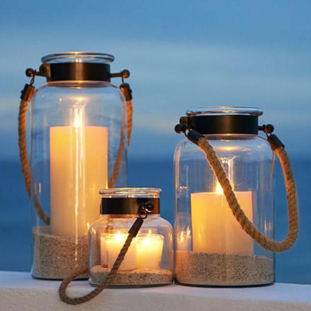 Hyannis Rope Handled Glass Lantern, Medium, Bronze finish