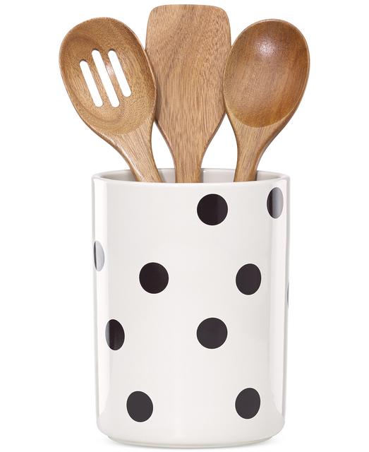 kate spade new york all in good taste Scatter Dot Utensil Crock and Wooden Utensils, Only at Macy's