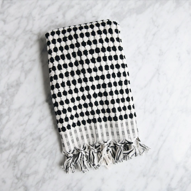 Hand-loomed Turkish Cotton Towel - Black Dots - Hand Towel