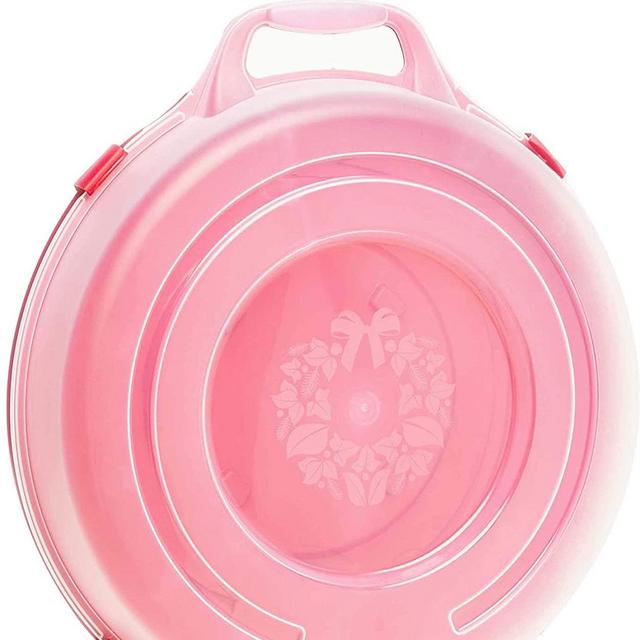 Homz Holiday Wreath Plastic Storage Box with Clear Lid (up to 24-Inch Diameter), Red (3-Pack)