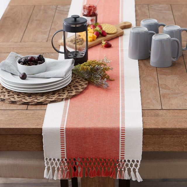 Basquez Striped 100% Cotton Table Runner - Spice dobby