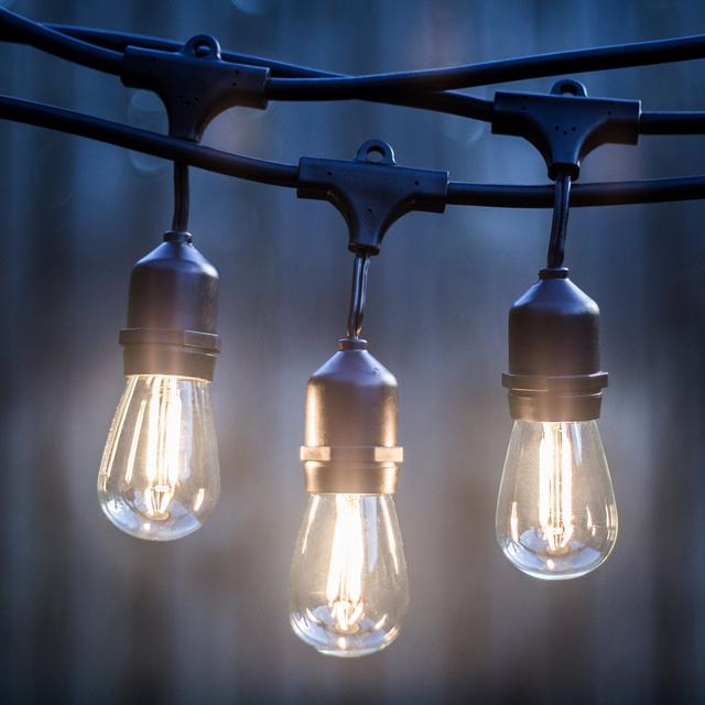 48 FT LED Outdoor String Lights by Proxy Lighting - UL Listed - 15 Hanging Sockets - Perfect Patio Lights - 2 Watt Dimmable LED Bulbs