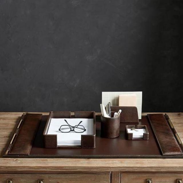 Klein Desk Blotter and Mouse Pad, Pebble Brown Leather