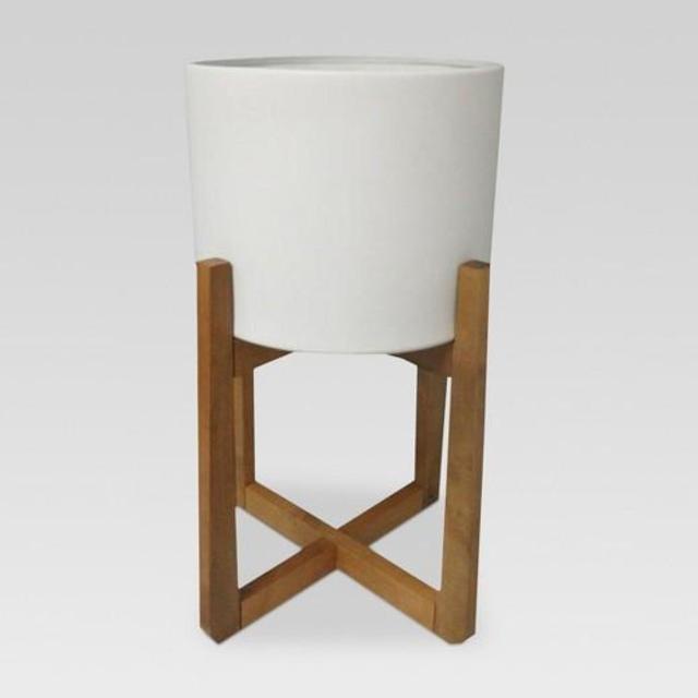 White Wood & Stoneware Indoor Planter: Large