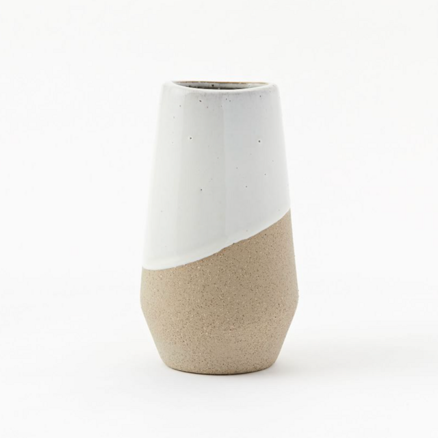 West Elm Half-Dipped Stoneware Vase, Gray/White, Medium Skinny, 7.7"