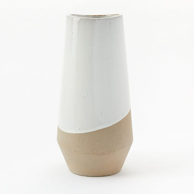 West Elm Half-Dipped Stoneware Vase, Gray/White, Tall Tapered, 13.5"