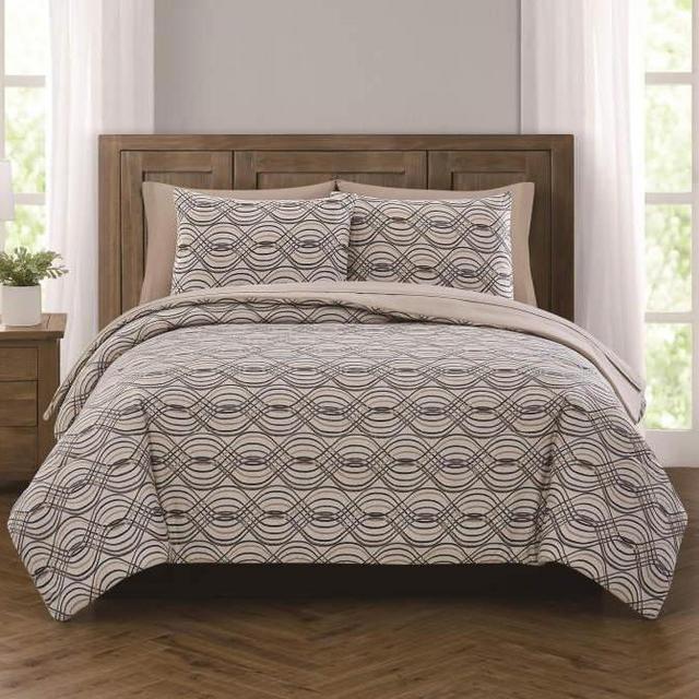 Denim & Taupe Wave Queen 7-Piece Comforter Set