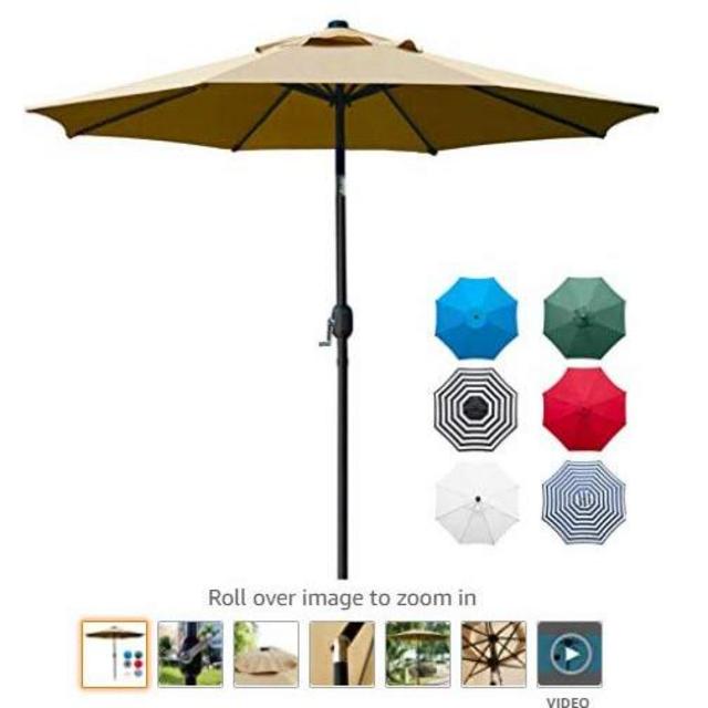 Sunnyglade 9' Patio Umbrella Outdoor Table Umbrella with 8 Sturdy Ribs (Tan)